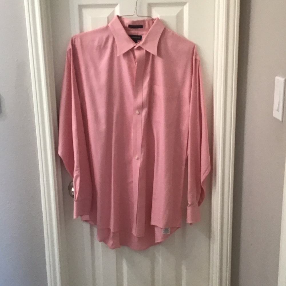 Lands Ens Mens long sleeve dress shirt. 17-34 pink herringbone